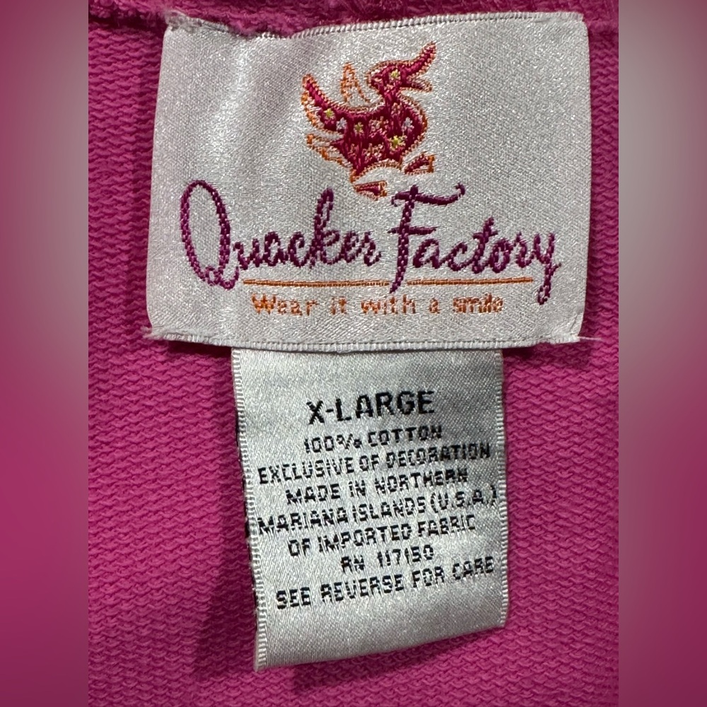 Quacker Factory Vibrant Pink full zip hoodie with Floral Embroidery - Picture 2 of 5